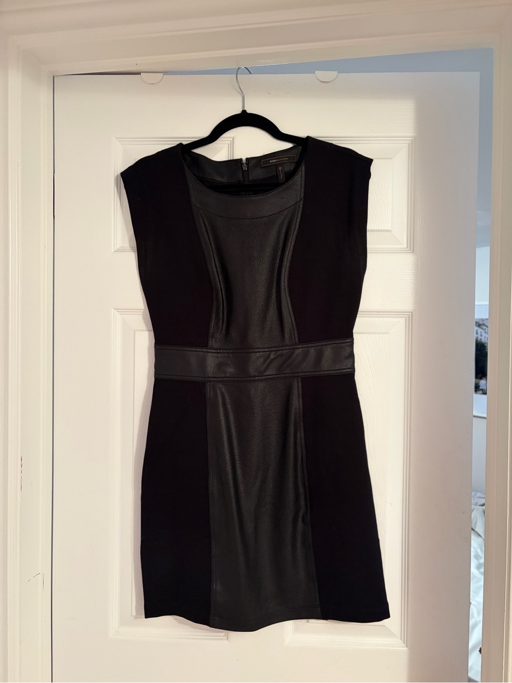 BCBGMaxAzria Black Faux Leather-Panel Mini Dress